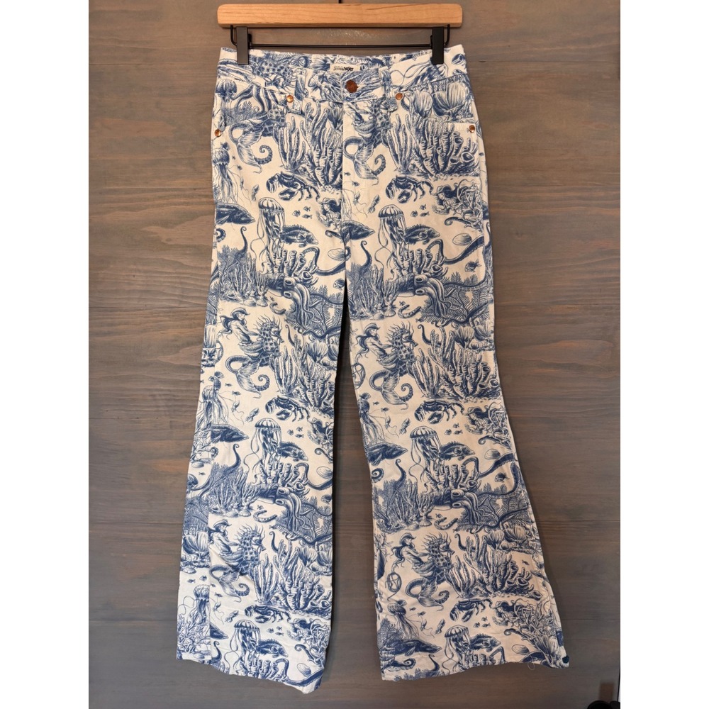 Wrangler Womens Blue White Nautical Toile Print High Rise Flare Jeans 26x32 - Picture 5 of 7